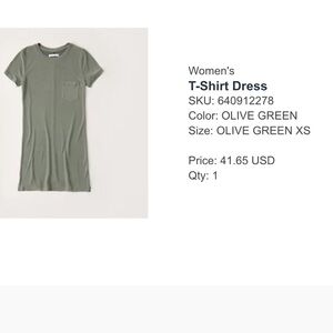 Abercrombie Olive Green T-Shirt Dress - Size XS
